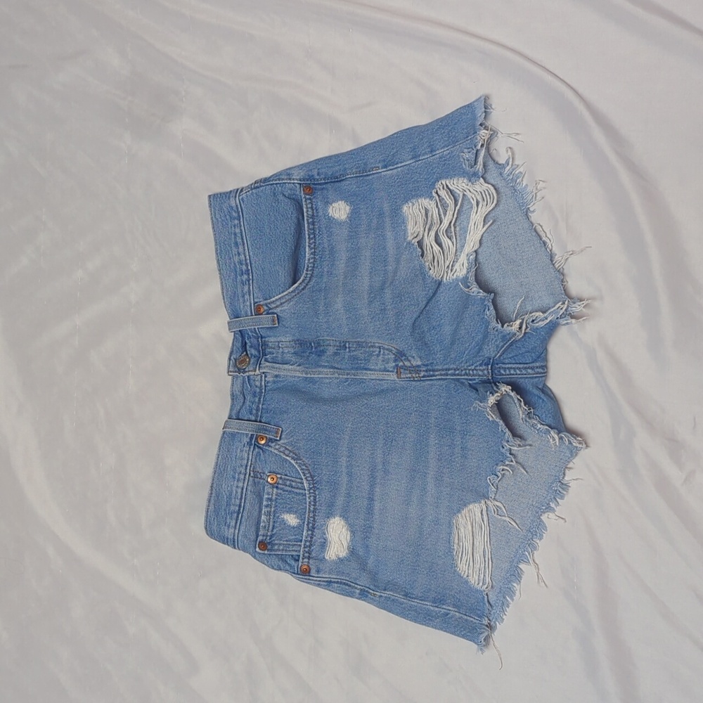 Levi's 501 Classic High Rise Button Fly Cut Off Distressed Shorts Light Wash